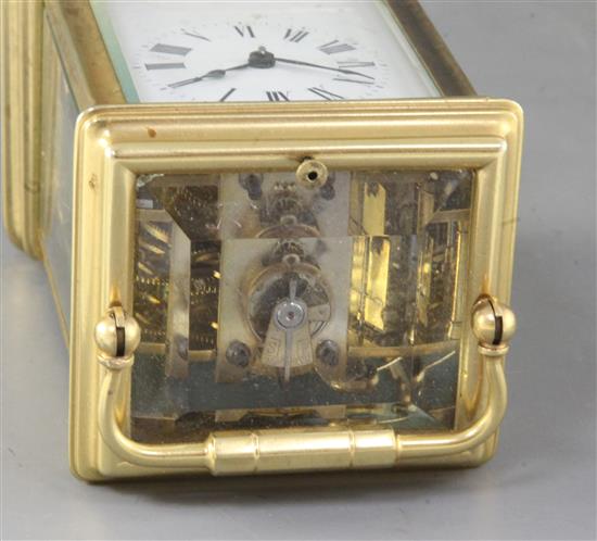 A late 19th century French brass carriage clock, height 6.75in.